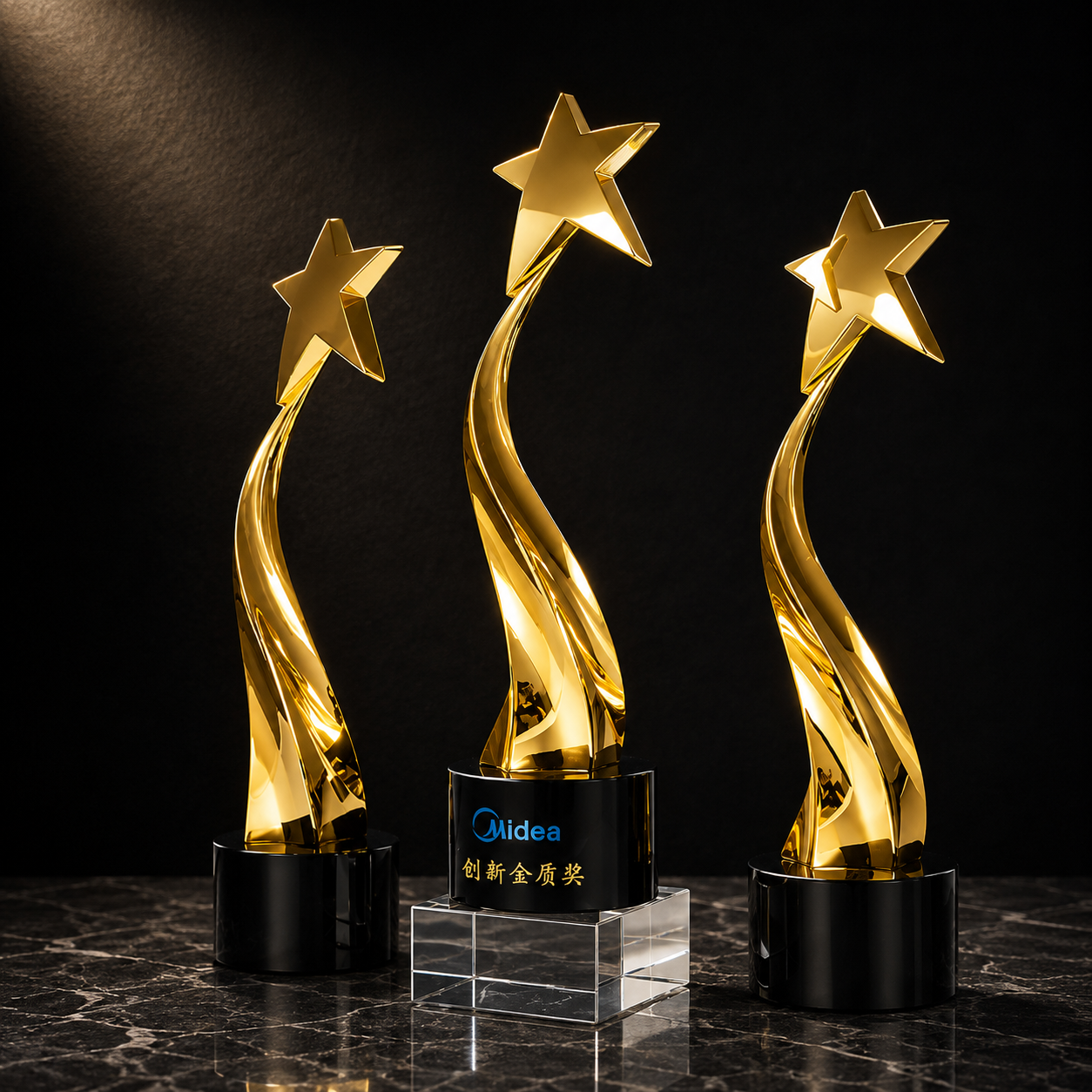 Triple Sweeping Star Trophy - custom acrylic awards with your logo